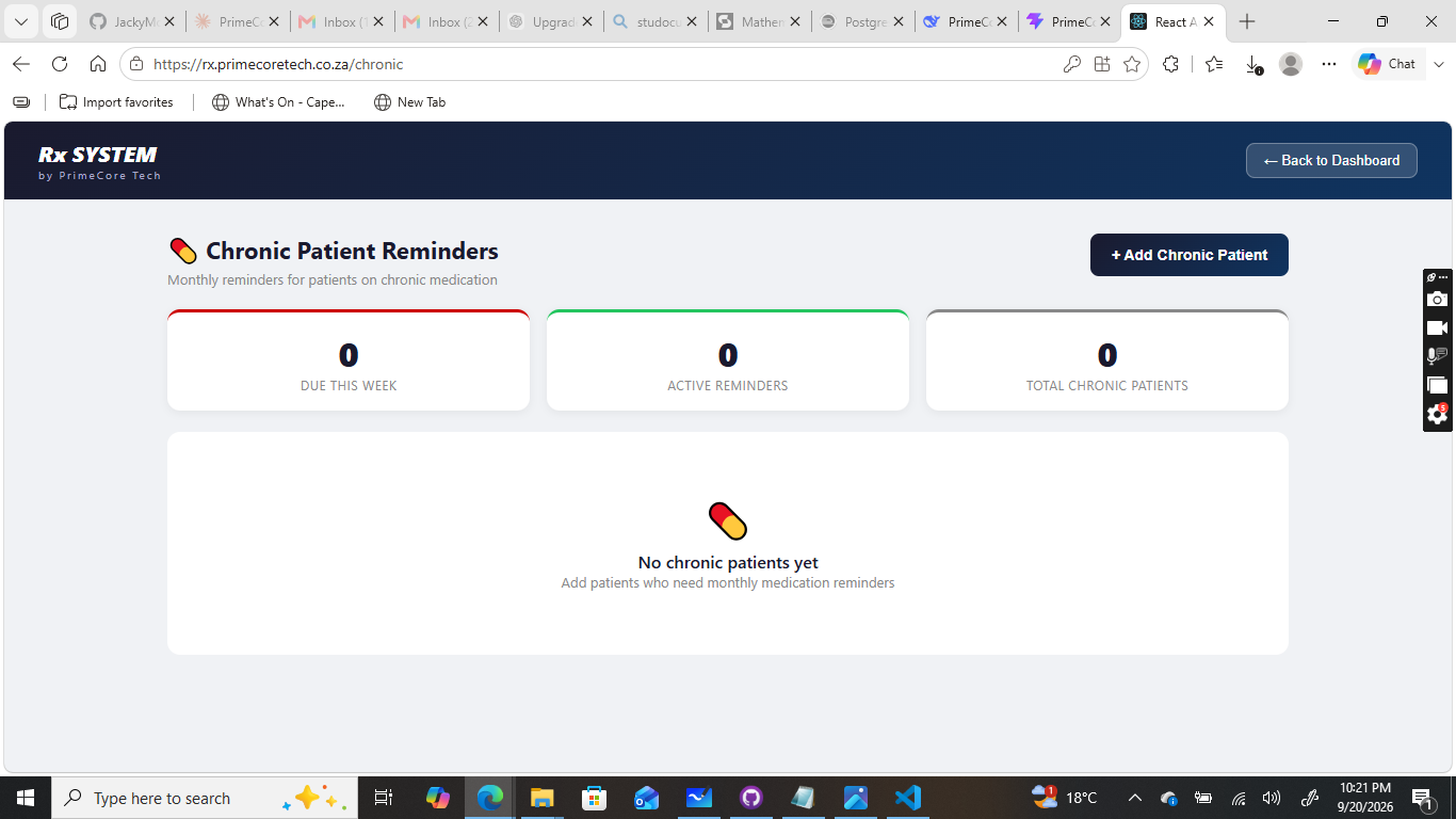 RX System chronic patient reminders dashboard