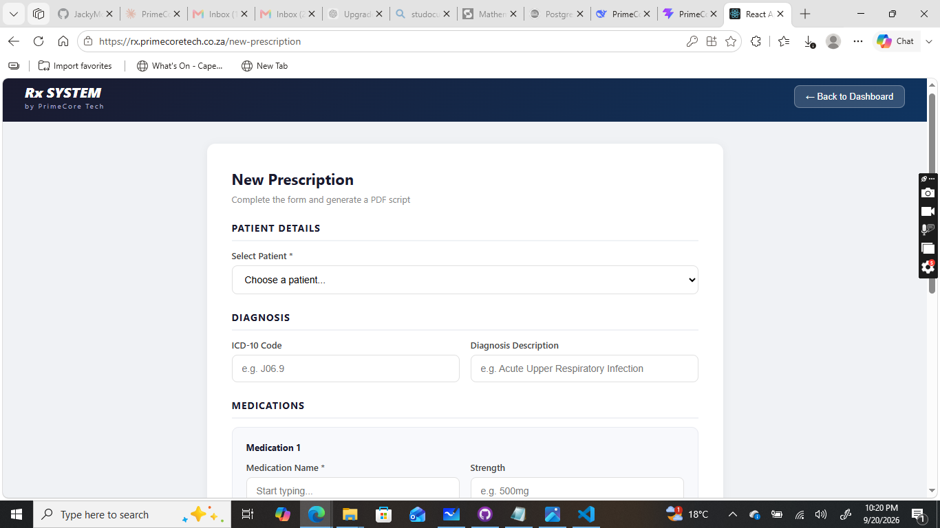 RX System new prescription form